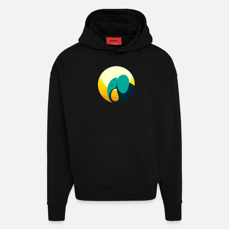 Éléphant abstrait - Sweat à capuche bio épais oversize fabriqué en UE - SOLID BLACK