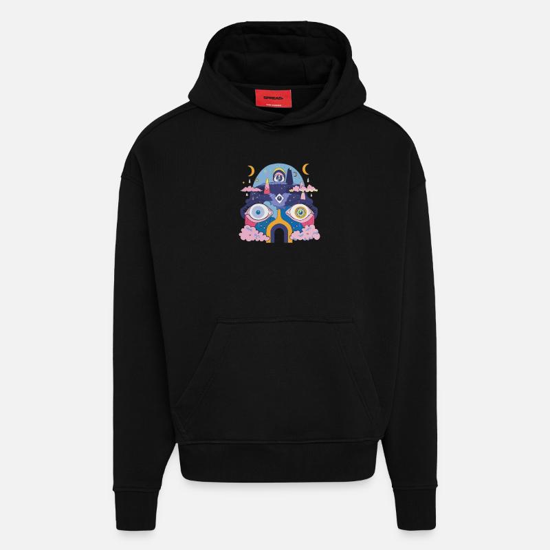 Robot psychédélique - Sweat à capuche bio épais oversize fabriqué en UE - SOLID BLACK