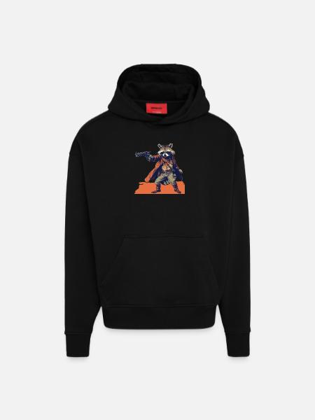 raccoon gunslinger - Hoodie- made by SPREAD  - SOLID BLACK