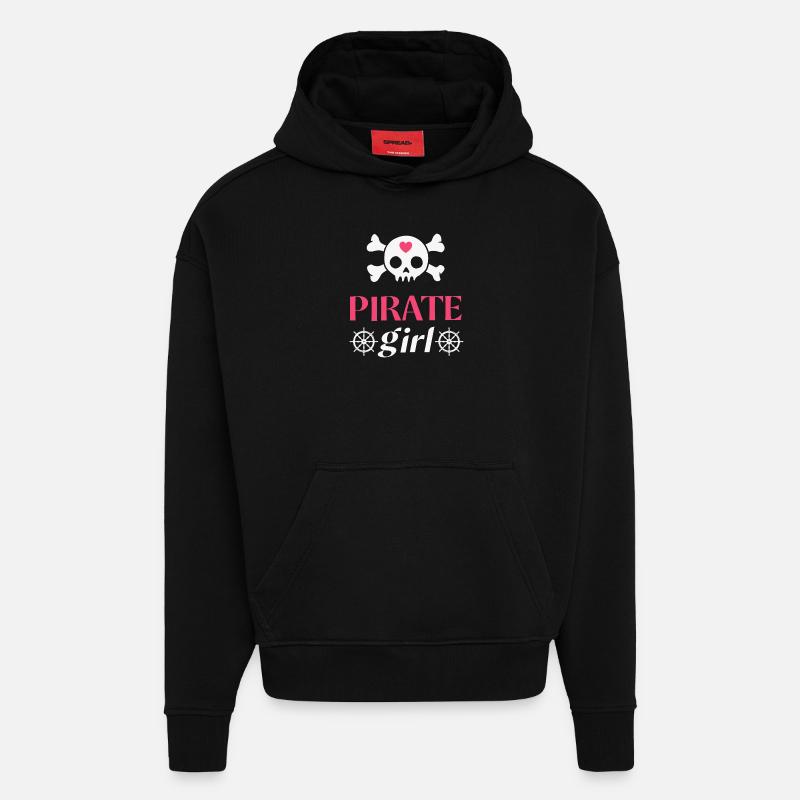 Crâne de pirate pour fille - Sweat à capuche bio épais oversize fabriqué en UE - SOLID BLACK