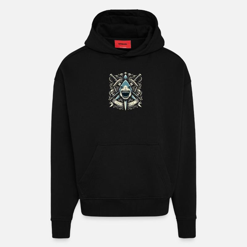 Logo du requin maléfique - Sweat à capuche bio épais oversize fabriqué en UE - SOLID BLACK