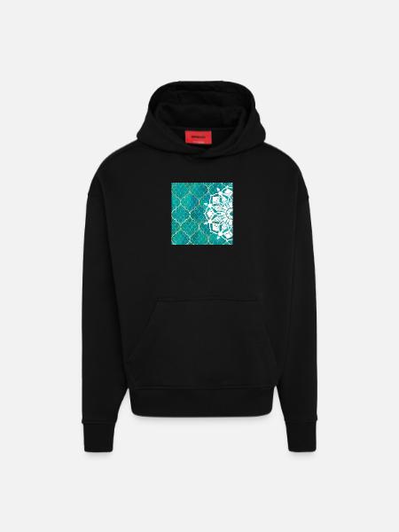 Teal Mandala Moroccan Art - Hoodie- made by SPREAD - SOLID BLACK