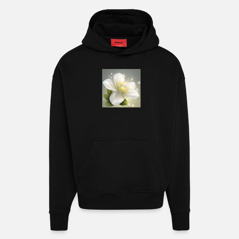 Fleur délicate - Sweat à capuche bio épais oversize fabriqué en UE - SOLID BLACK