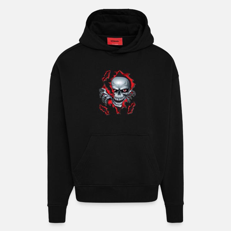 Skull - Sweat à capuche bio épais oversize fabriqué en UE - SOLID BLACK
