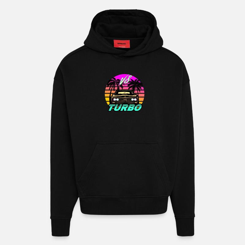 Synthwave Auto Turbo V8 - Sweat à capuche bio épais oversize fabriqué en UE - SOLID BLACK