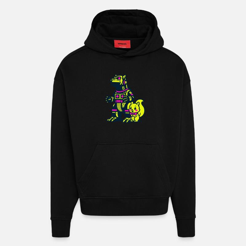 Mecha Dragon avec écureuil - Sweat à capuche bio épais oversize fabriqué en UE - SOLID BLACK