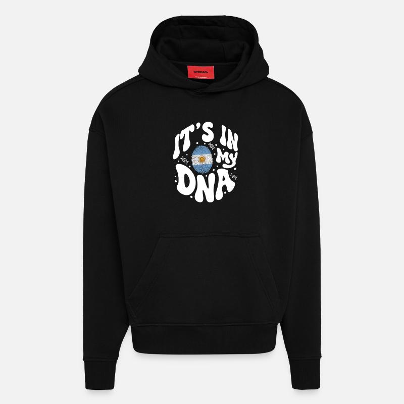 ADN argentin Drapeau argentin Hispanique - Sweat à capuche bio épais oversize fabriqué en UE - SOLID BLACK