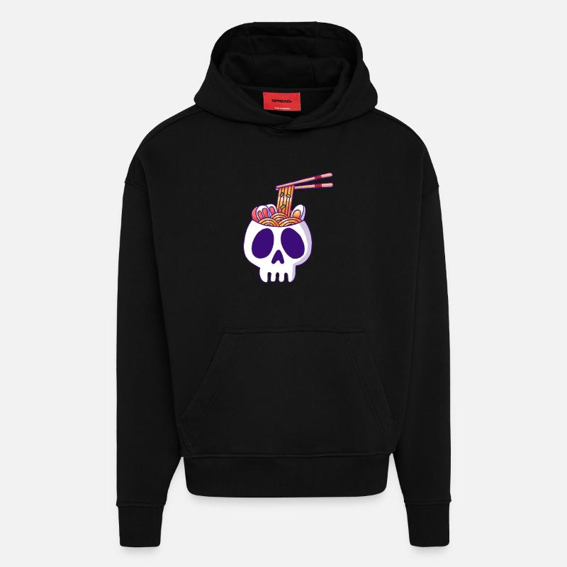 Crâne et nouilles Ramen - Sweat à capuche bio épais oversize fabriqué en UE - SOLID BLACK