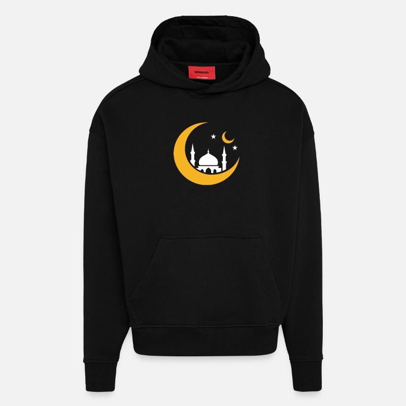 Islam Croissant Lune Mosquée Silhouette  - Sweat à capuche bio épais oversize fabriqué en UE - SOLID BLACK