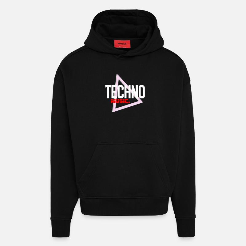 Techno Neon Triangle Pulse - Sweat à capuche bio épais oversize fabriqué en UE - SOLID BLACK