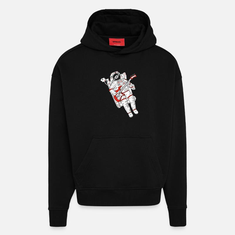 Astronaute guitariste - Sweat à capuche bio épais oversize fabriqué en UE - SOLID BLACK