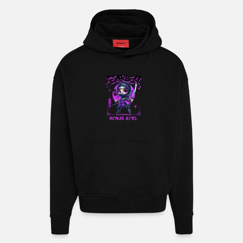 Ninja Mädchen Chibi mit Katana - Hoodie- made by SPREAD  - SOLID BLACK