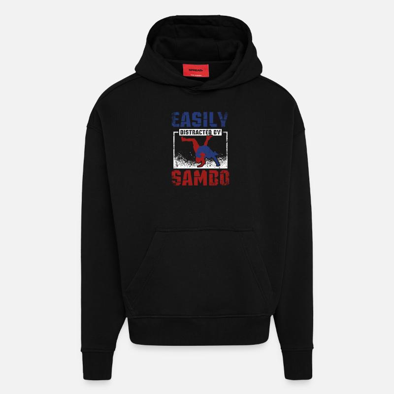 Facilement distrait par Sambo - Sweat à capuche bio épais oversize fabriqué en UE - SOLID BLACK