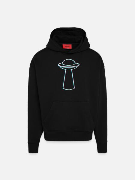 UFO Glitch – Rave & Techno Vibes - Hoodie- made by SPREAD - SOLID BLACK