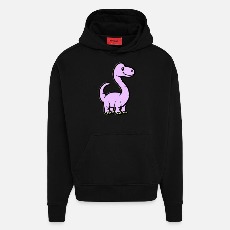 Bande dessinée Dinosaure Brontosaure - Sweat à capuche bio épais oversize fabriqué en UE - SOLID BLACK