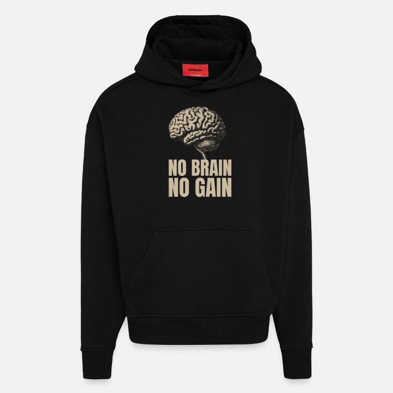 No Brain No Gain - Sweat à capuche bio épais oversize fabriqué en UE - SOLID BLACK