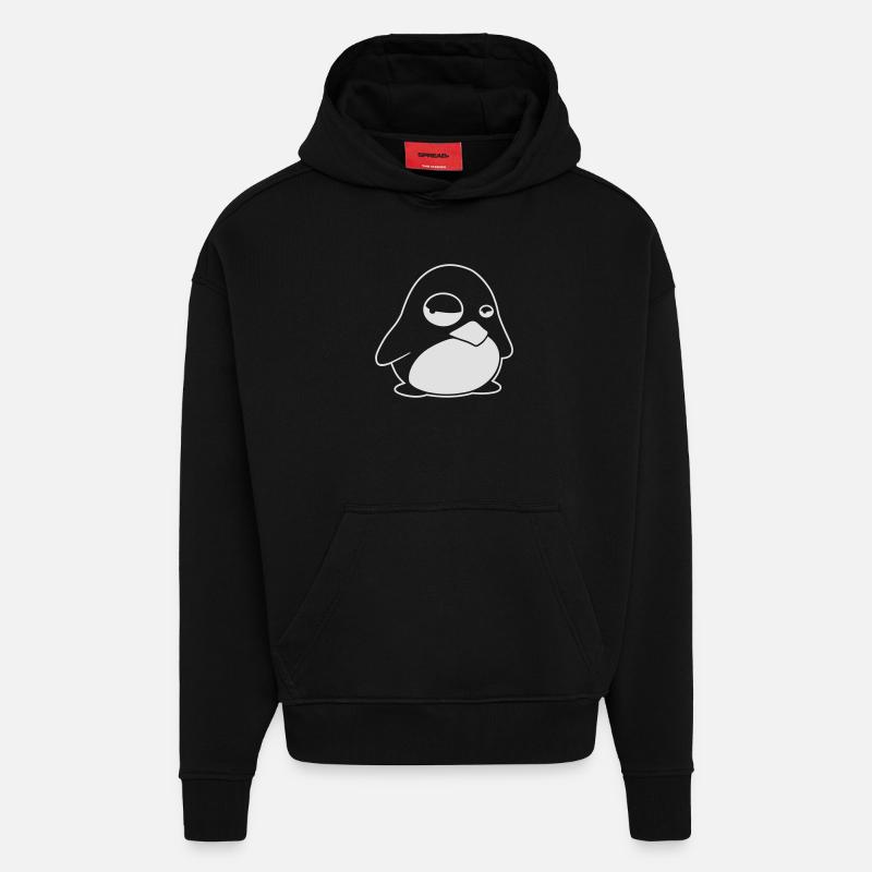 TUX Pinguin, LINUX - Sweat à capuche bio épais oversize fabriqué en UE - SOLID BLACK
