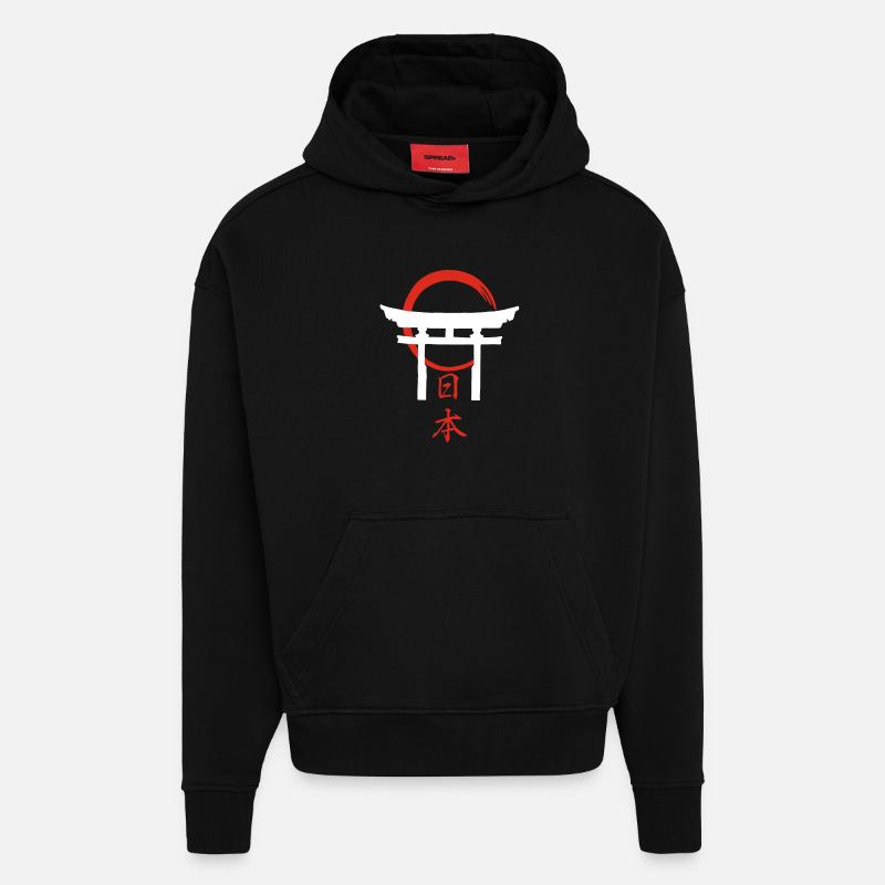 Porte Torii (blanc) - Sweat à capuche bio épais oversize fabriqué en UE - SOLID BLACK