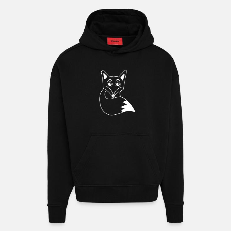Renard blanc mignon - Sweat à capuche bio épais oversize fabriqué en UE - SOLID BLACK