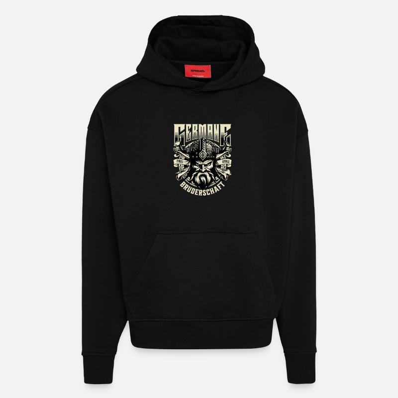 Fraternité nordique Germane - Sweat à capuche bio épais oversize fabriqué en UE - SOLID BLACK