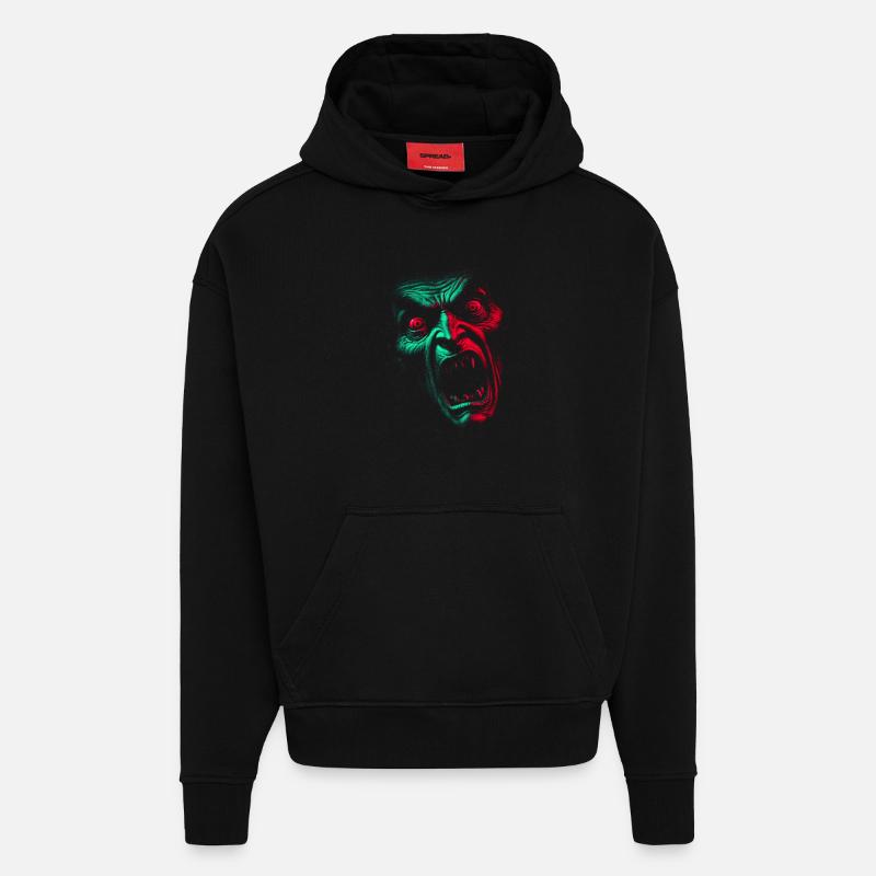 Fendre Face Horreur Vert Rouge - Sweat à capuche bio épais oversize fabriqué en UE - SOLID BLACK