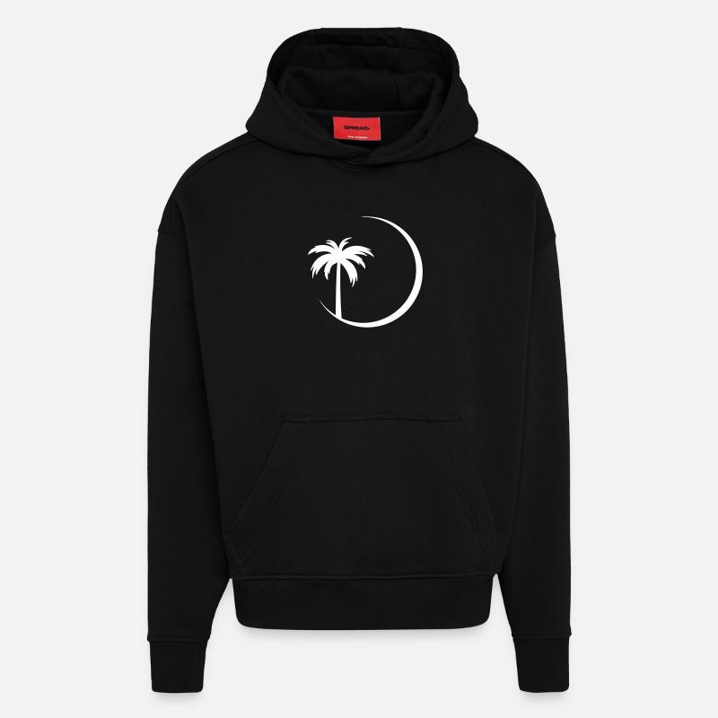 Palmier en silhouette cercle - Sweat à capuche bio épais oversize fabriqué en UE - SOLID BLACK