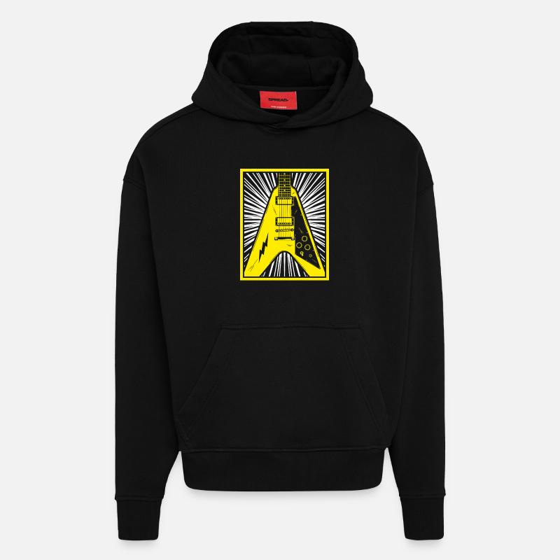 Silhouette de guitare électrique - Sweat à capuche bio épais oversize fabriqué en UE - SOLID BLACK