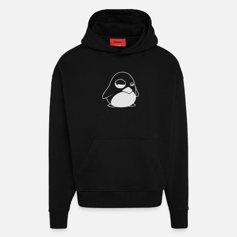 TUX Penguin, LINUX - Sweat à capuche bio épais oversize fabriqué en UE - SOLID BLACK
