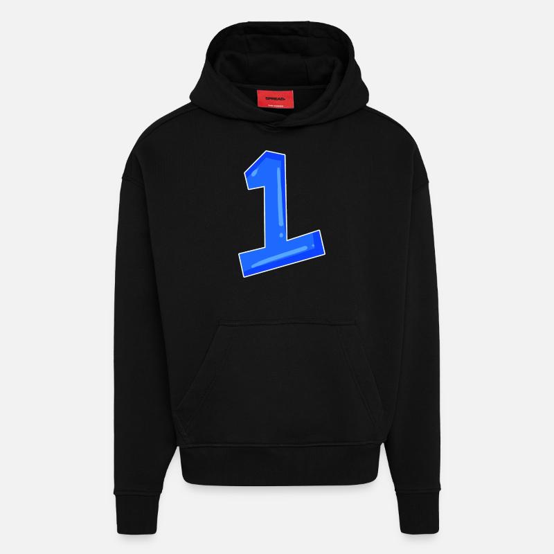 Numéro 1 bleu - Sweat à capuche bio épais oversize fabriqué en UE - SOLID BLACK