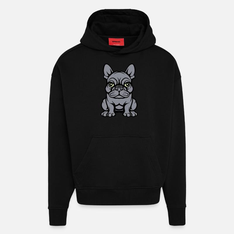 Bulldogg Chien Bande dessinée - Sweat à capuche bio épais oversize fabriqué en UE - SOLID BLACK