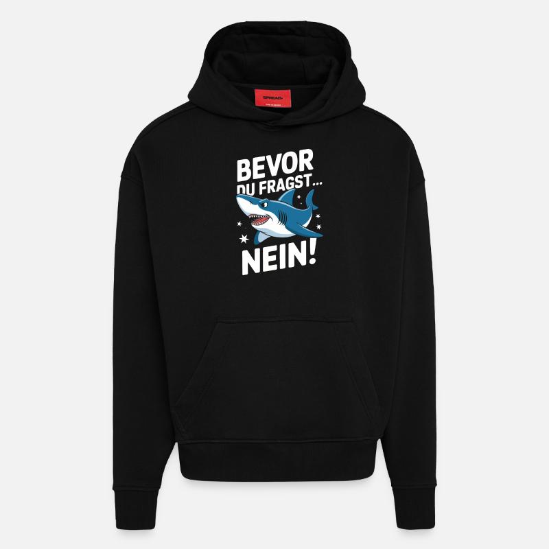 Requin Requin Requins Requin - Sweat à capuche bio épais oversize fabriqué en UE - SOLID BLACK