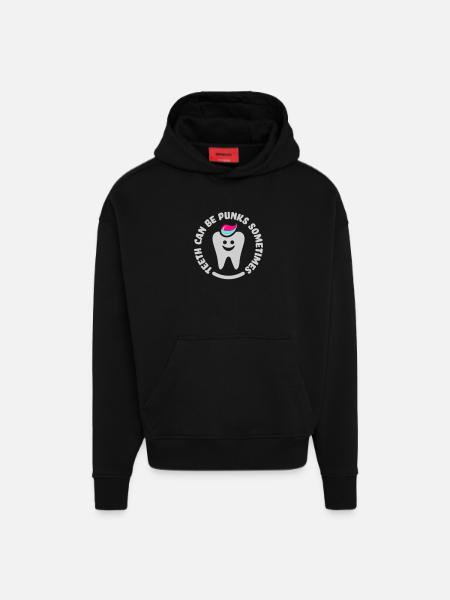 teeth punk zahn - Sweat à capuche bio épais oversize fabriqué en UE - SOLID BLACK
