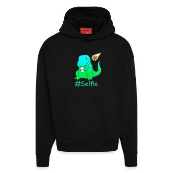 Dinosaure selfie drôle - Sweat à capuche bio épais oversize fabriqué en UE - SOLID BLACK - Devant