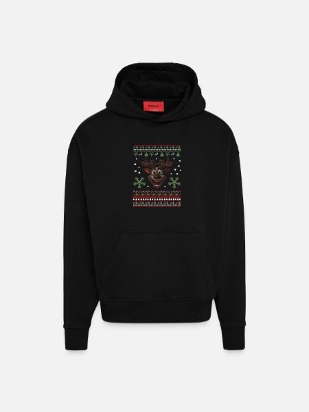 Happy reindeer with lights - Hoodie- made by SPREAD  - SOLID BLACK