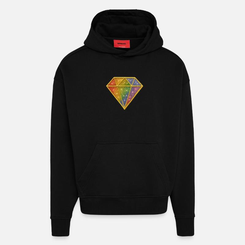 Rainbow Glitter Diamond Patch - Hoodie- made by SPREAD  - SOLID BLACK
