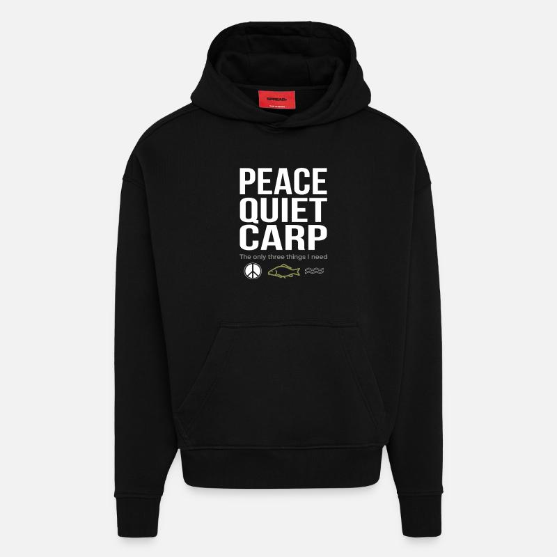 Paix, Tranquillité, Carpe, Pêche, Plaisir - Sweat à capuche bio épais oversize fabriqué en UE - SOLID BLACK