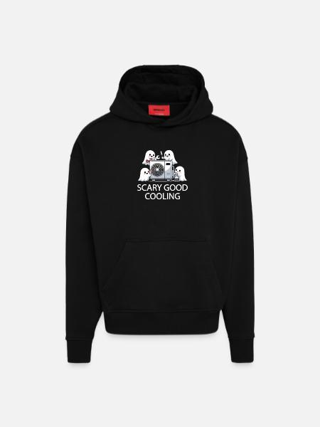 Conception HVAC fantôme d’Halloween - Refroidissement effrayant - Sweat à capuche bio épais oversize fabriqué en UE - SOLID BLACK