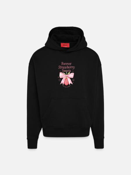 Coquette Bow fraise millésime - Sweat à capuche bio épais oversize fabriqué en UE - SOLID BLACK