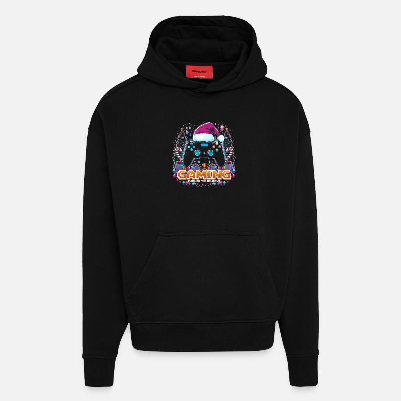 Manette de jeu de Noël - Sweat à capuche bio épais oversize fabriqué en UE - SOLID BLACK