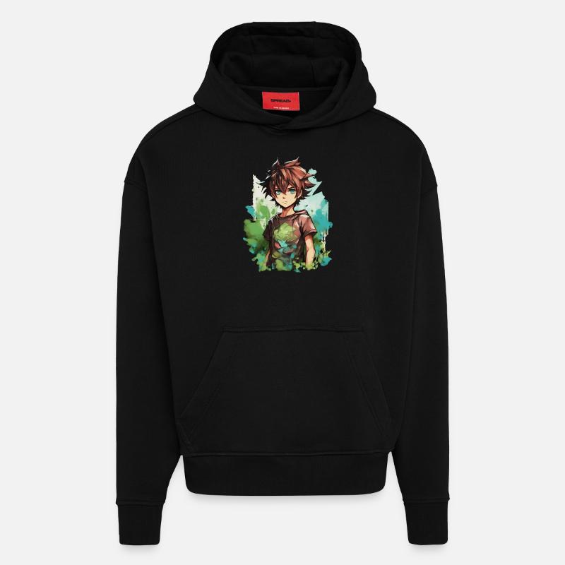 Garçon d’anime - Sweat à capuche bio épais oversize fabriqué en UE - SOLID BLACK