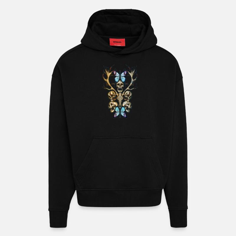Bois de crâne 4 - Sweat à capuche bio épais oversize fabriqué en UE - SOLID BLACK