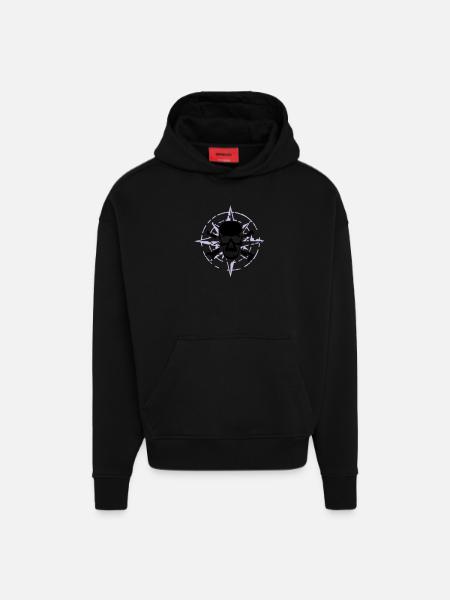 windrose_skull_02_a_2c - Hoodie- made by SPREAD - SOLID BLACK