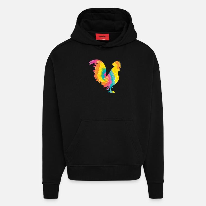 Poulet Coq - Sweat à capuche bio épais oversize fabriqué en UE - SOLID BLACK