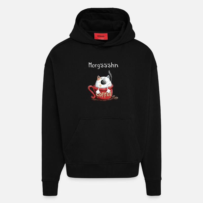 Morgähn Kaffee - Katze - Comic - Hoodie- made by SPREAD  - SOLID BLACK