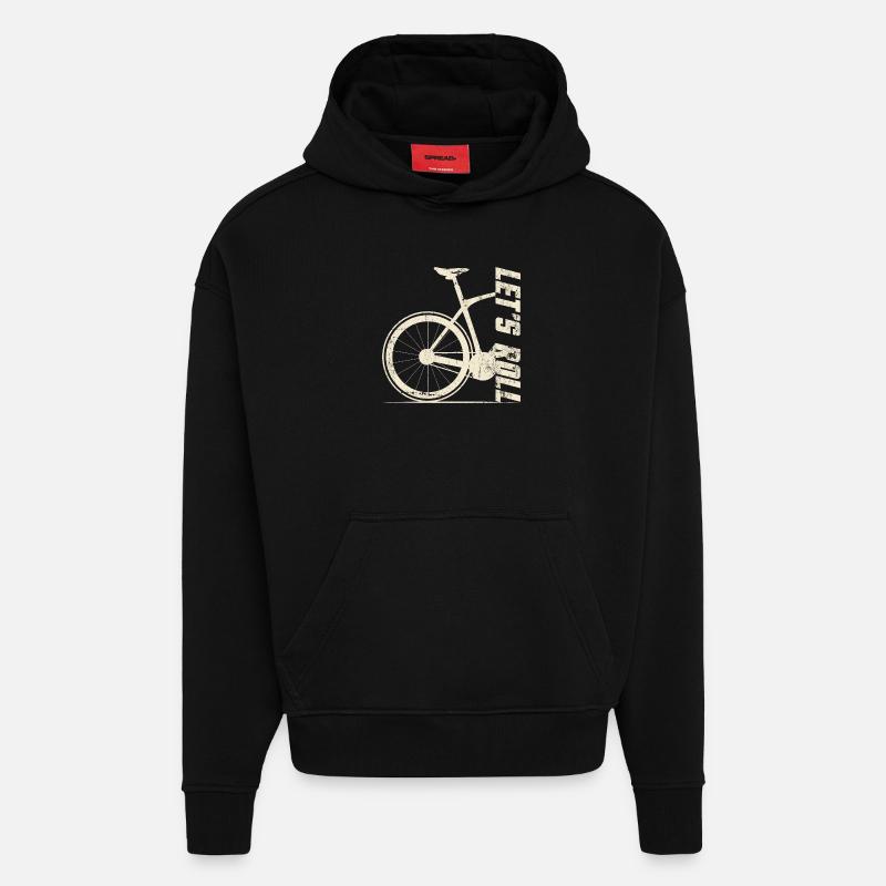 Silhouette rétro de vélo - Sweat à capuche bio épais oversize fabriqué en UE - SOLID BLACK