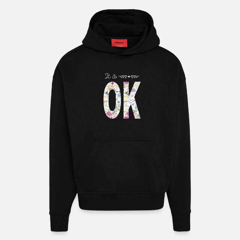 C’est OK – Design floral - Sweat à capuche bio épais oversize fabriqué en UE - SOLID BLACK