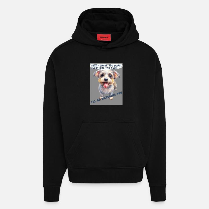 Chien heureux avec texte de collation - Sweat à capuche bio épais oversize fabriqué en UE - SOLID BLACK