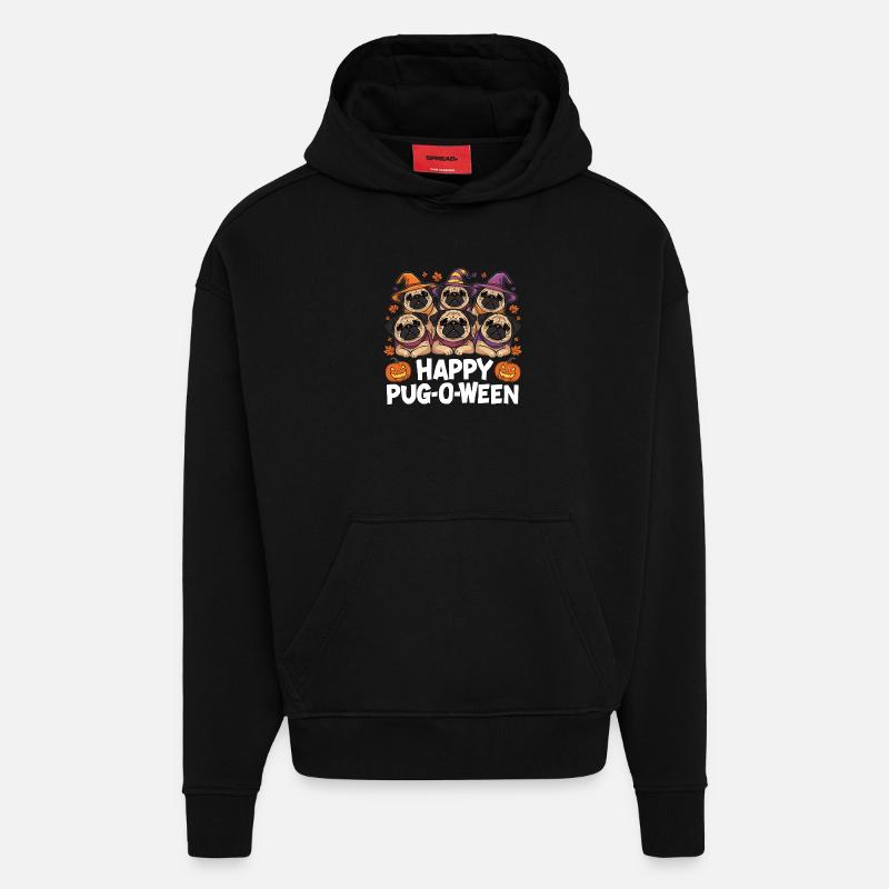 Pug-O-Ween Chapeau de Sorcière Carlins - Sweat à capuche bio épais oversize fabriqué en UE - SOLID BLACK