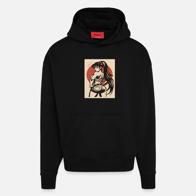 Pinup Cartoon einer Kämpferin - Hoodie- made by SPREAD - SOLID BLACK
