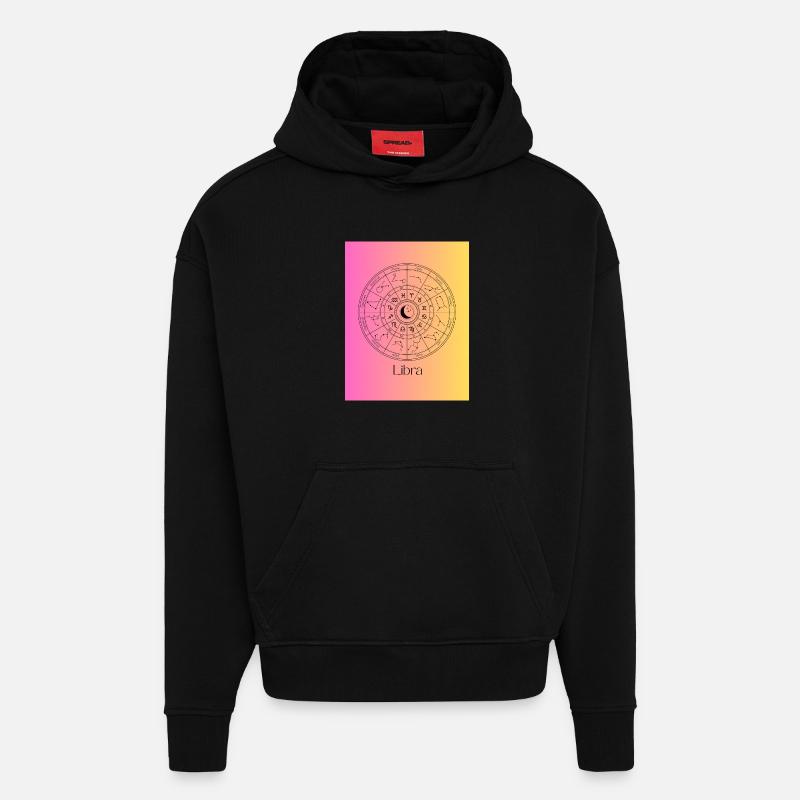 Libra Cercle Zodiac Équilibre - Sweat à capuche bio épais oversize fabriqué en UE - SOLID BLACK